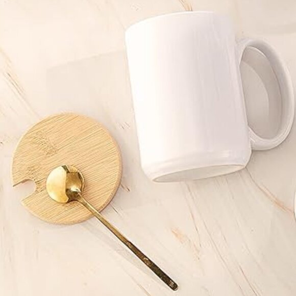 Elegant  Latte Mug with Bamboo Lid and Latte Spoon - Picture 2 of 3